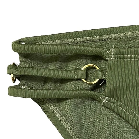 New California Waves Jr's Large Green Moss Ribbed Strappy Hipster Bikini Bottoms - Picture 3 of 9